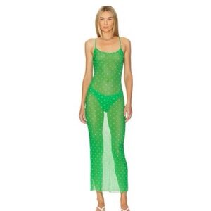 Green Sheer Maxi Dress with Polka Dots